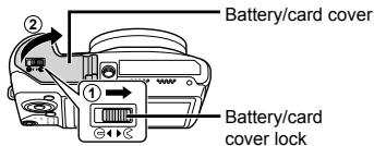 OLYMPUS SZ-16 - Follow Steps ① and ② to open the battery/card cover. - 1