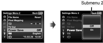 OLYMPUS SZ-16 - Use △▽ to select the desired submenu 1 and then press the Ⓞ button. - 1