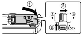 OLYMPUS TG-3 - Follow Steps ①, ② and ③ to close battery/card compartment cover. - 1