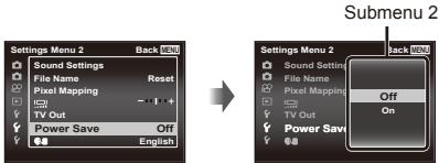 OLYMPUS TG-835 - Use △▽ to select the desired submenu 1 and then press the ⓄK button. - 1