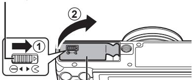 OLYMPUS STYLUS SH-2 - Follow Steps ① and ② to open the battery/card compartment cover. - 1