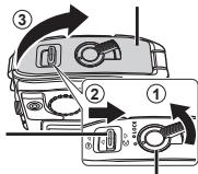 OLYMPUS TG 850 - Follow Steps ①, ② and ③ to open the battery/card compartment/connector cover. - 1