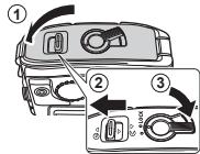 OLYMPUS TG 850 - Follow Steps ①, ② and ③ to close battery/card compartment/connector cover. - 1