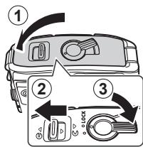 OLYMPUS TG-860, TG-860 - Follow Steps ①, ② and ③ to close battery/card compartment/connector cover. - 1