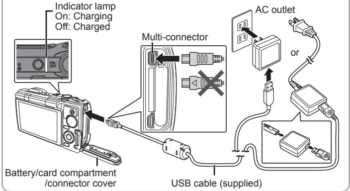 OLYMPUS TG-860, TG-860 - Check that the battery is in the camera, and connect the USB cable and USB-AC adapter. - 1