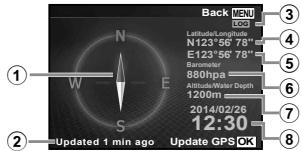 OLYMPUS TG3 - Using the electronic compass (Measurement position information screen) - 1