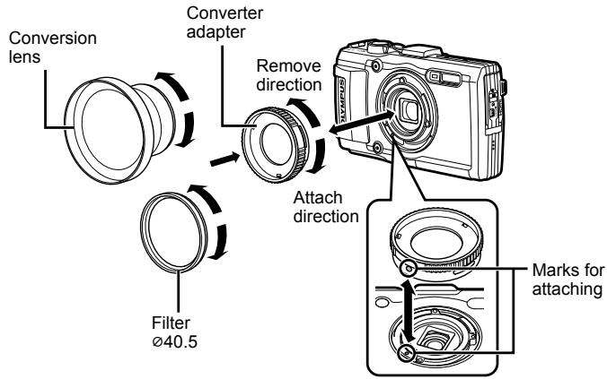OLYMPUS TG3 - To attach/remove the conversion lens/filter - 1