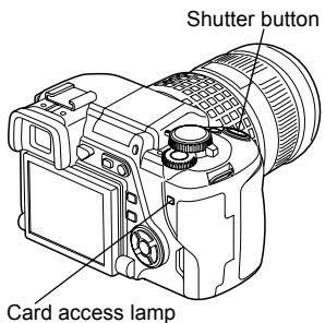 OLYMPUS CAMEDIA E-330 - Adjust the AF frame with the subject to be focused and press the shutter button halfway until the AF confirmation mark lights up. - 1