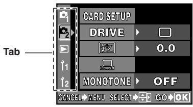 OLYMPUS E-300 - Types of the menus - 1