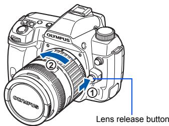 Olympus ① ② Lens release button