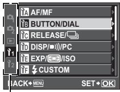 AF/MF BUTTON/DIAL RELEASE/ DISP/□//PC EXP/○/ISO CUSTOM BACK+ MENU SET+ OK