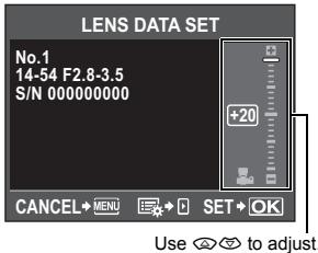 LENS DATA SET No.1 14-54 F2.8-3.5 S/N 000000000 +20 CANCEL→MENU → SET→OK Use 🕒 to adjust.