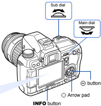 Sub dial Main dial button Arrow pad INFO button