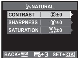 NATURAL CONTRAST ⊕±0 SHARPNESS ⊕±0 SATURATION RGB ±±0 BACK→MENU → SET→OK