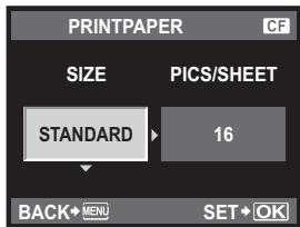 PRINTPAPER SIZE PICS/SHEET STANDARD 16 BACK→MENU SET→OK