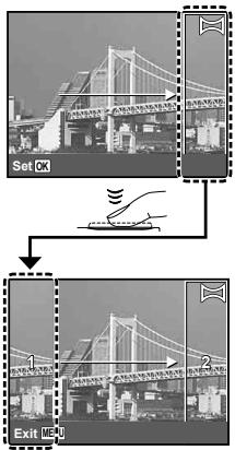 OLYMPUS D-705 - Press the shutter button to take the first frame, and then compose the second shot. - 1