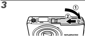OLYMPUS D-705 - Inserting the battery and the SD/SDHC memory card (sold separately) - 3