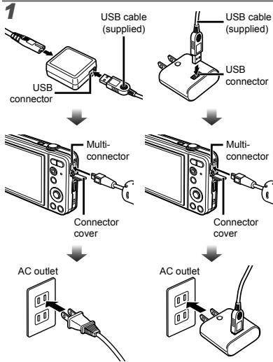 OLYMPUS D-710 - Charging the battery with the supplied USB-AC adapter - 1