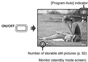 OLYMPUS D-710 - Press the ON/OFF button to turn on the camera. - 1