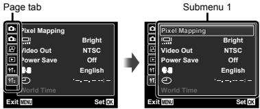 OLYMPUS D-710 - Press ◀ to highlight the page tabs. Use △▽ to select the desired page tab and press ▷. - 1