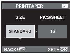 PRINTPAPER SIZE PICS/SHEET STANDARD 16 BACK→MENU SET→OK