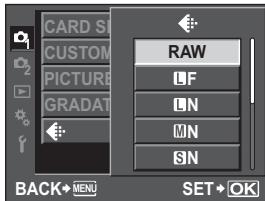 CARD SI CUSTOM PICTURE GRADAT RAW LF LN LN SN BACK→MENU SET→OK