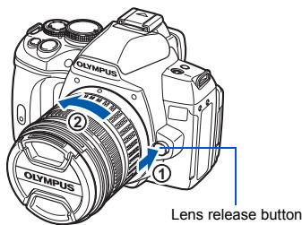 OLYMPUS ② ① Lens release button