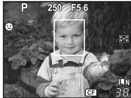 OLYMPUS E-600 - If the camera detects a face, a frame will be displayed in that location. - 1