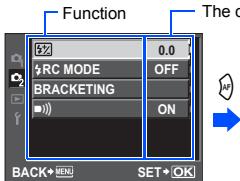 Function 52 RC MODE BRACKETING 0.0 OFF ON Back+SEN SET+OK The c