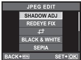 JPEG EDIT SHADOW ADJ REDEYE FIX BLACK & WHITE SEPIA BACK+MENU SET+OK