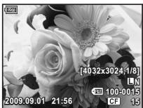 OLYMPUS E-600 - Use 🔒 to select images you want to view. You can also turn the control dial to switch to Q for close-up playback. - 3