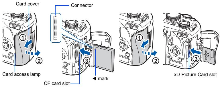 Card cover Card access lamp Connector CF card slot mark xD-Picture Card slot