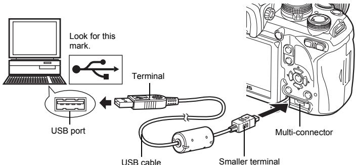 Look for this mark. Terminal USB port USB cable Smaller terminal Multi-connector