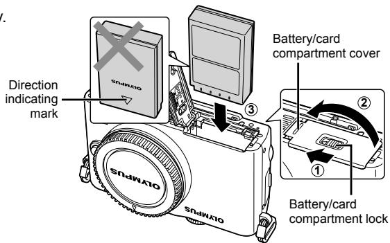 OLYMPUS E-PL3 - Loading the battery. - 1