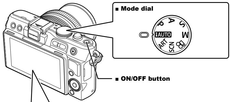 OLYMPUS E-PL3 - Set the mode dial to AUTO. - 1