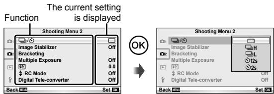 OLYMPUS E-PL3 - Select an item using  and press to display options for the selected item. - 1