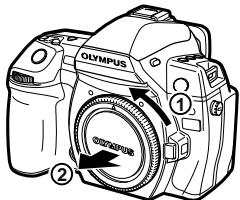 OLYMPUS E-5 - Remove the body cap from the camera and the rear cap from the lens - 2