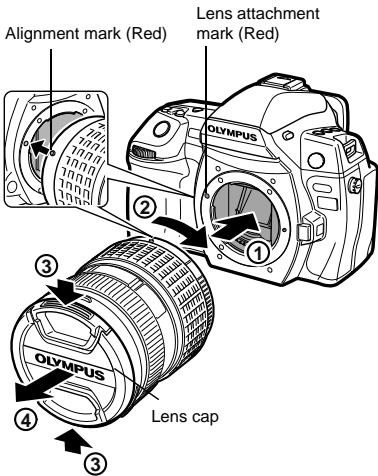 OLYMPUS E-5 - Remove the lens cap (③, ④) - 1