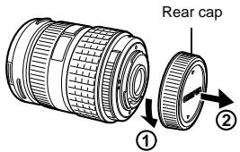 OLYMPUS E-5 - Remove the body cap from the camera and the rear cap from the lens - 1