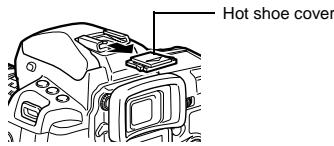 OLYMPUS E-5 - Attach the electronic flash to the hot shoe on the camera. - 1
