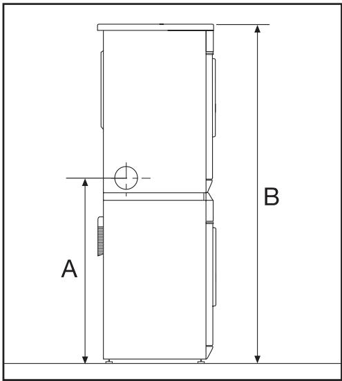 MIELE T 1302 - Height of vent adapter in a stacked installation - 1
