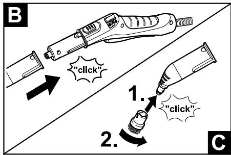 B "click" 1. "click" 2. C