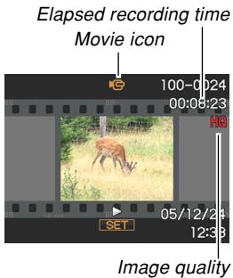 Elapsed recording time Movie icon 100-024 00:06:23 H 05/12/24 12:38 SET Image quality