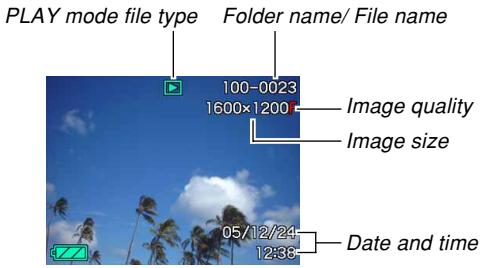PLAY mode file type Folder name/ File name 100-0023 1600×1200 Image quality Image size 05/12/24 12:36 Date and time