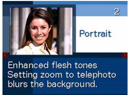 2 Portrait Enhanced flesh tones Setting zoom to telephoto blurs the background.