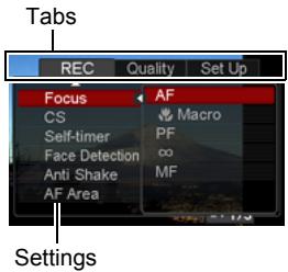 CASIO EXILIM EX-Z29 - Use [] and [] to select the tab where the item you want to configure is located. - 1