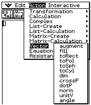 CASIO CLASSPAD 300,  CLASSPAD 330 - Using the Vector Submenu - 1