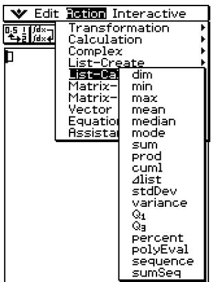 CASIO CLASSPAD 300,  CLASSPAD 330 - Using the List-Calculation Submenu - 1