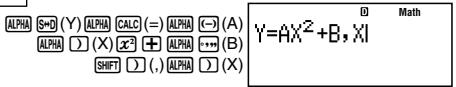 ALPHA S≠D (Y) ALPHA CALC (=) ALPHA (-) (A) ALPHA □ (X) x̅ + ALPHA ••• (B) SHIFT □ (, ) ALPHA □ (X)