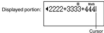Displayed portion: 2222+3333+444 Math Cursor